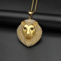 Colliers pendentifs simples en acier inoxydable, étanches et inaltérables, avec tête de lion Hip Hop et zircone cubique, pour homme