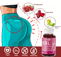Complément Alimentaire HALAL pour Femmes - Gummies Naturels pour l'Amélioration des Fesses et l'Augmentation des Hanches, 60 Gummies, OEM Disponible