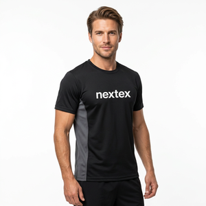Camiseta Casual de Manga Corta para Hombre, Cuello Redondo, Corte Regular, de Poliéster/Algodón Ecológico, Transpirable y de Secado Rápido, Color Negro - Product Image 1