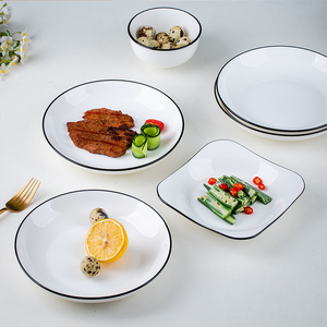 Juego <span class=keywords><strong>de</strong></span> <span class=keywords><strong>Vajilla</strong></span> Minimalista <span class=keywords><strong>de</strong></span> Cerámica Blanca con Borde Negro, Platos y Tazones <span class=keywords><strong>de</strong></span> <span class=keywords><strong>Porcelana</strong></span> Nórdica, <span class=keywords><strong>Vajilla</strong></span> Moderna para la Mesa del Hogar - Product Image 3