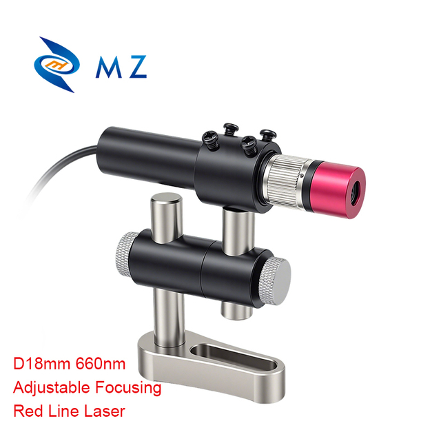 Adjustable Focusing Red Line Laser Diode Module 660nm D18mm 50mW 5V 12V 24V Industrial Grade with Bracket and Power Adapter