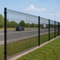 V-vormig gebogen 3D gelast draadgaas hekwerk paneel, zwart gepoedercoat, met stalen paal voor tuin, snelweg en perimeterbeveiliging