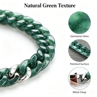 Bracelet en jadéite bleue naturelle, chaîne cubaine en jade de type glace, chaîne hip-hop pour hommes et femmes, bijoux en acier titane, cadeau