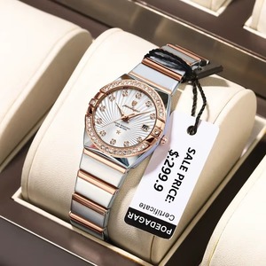 Montre à quartz de luxe pour femme en acier inoxydable, boîtier carré de haute qualité, strass lumineux, étanche, style tendance - Product Image 1