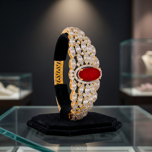 Zircon Fashion Bangle Kada 190406 Zinc Alloy Rodium-Gold Finish Women's Party Jewelry - Product Image 3