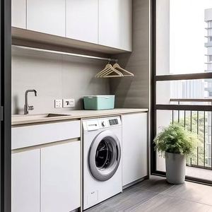 Modern Balcony Laundry Sink <b>Cabinet</b> Living Room <b>Storage</b> <b>Cabinet</b> with Convenient Washing Machine Access - Product Image 1