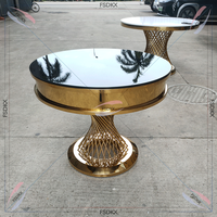 Tables rondes de luxe d'anniversaire de gâteau d'or d'acier inoxydable avec le verre pour des mariages et des événements