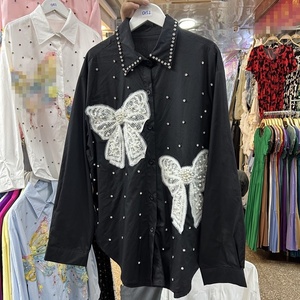 Camisa de manga larga con lazo de pedrería y cuentas estilo industrial europeo - Blusa holgada de <span class=keywords><strong>moda</strong></span> para mujer, nueva colección de otoño - Product Image 5