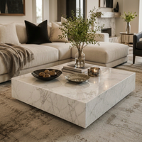 Table basse carrée aspect marbre blanc avec tiroirs pour salon et hôtel