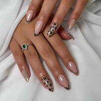 Uñas postizas reutilizables con diseño de flores en relieve 3D y estampado de leopardo en blanco perla brillante para niñas