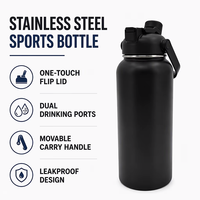 Bouteille isotherme sport en acier 304 avec double bouchon breveté, garde les liquides chauds pendant 12 heures pour les acheteurs de matériel de marathon et de cyclisme