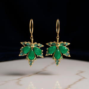 Orecchini a Perno E2975 a Forma di Foglia con Gemma Verde Taglio a Pera, Placcati in Oro 18K, Gioielli da Festa per Donne - Product Image 2