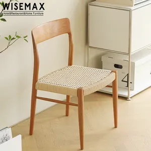 WISEMAX FURNITURE High Quality Hotel Home Dining Room Furniture Cherry Wood Dining Chair With Woven Rope Seat
