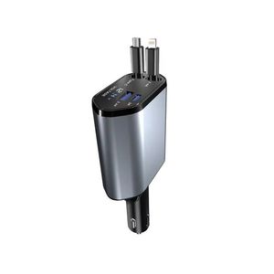 Cargador rápido <span class=keywords><strong>de</strong></span> coche 4 en 1 para <span class=keywords><strong>iPhone</strong></span> y cables retráctiles tipo C y 2 puertos <span class=keywords><strong>de</strong></span> carga cargador <span class=keywords><strong>de</strong></span> coche retráctil - Product Image 1