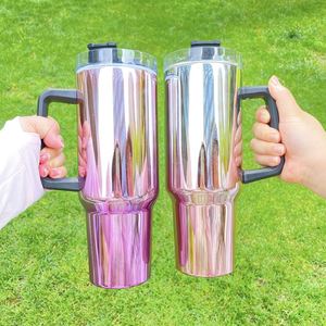 New 40Oz Sublimation Plating Tumbler Gradient <b>Magic</b> Mirror Sport Water Bottle Ombre Color Travel Mug With Straws - Product Image 3