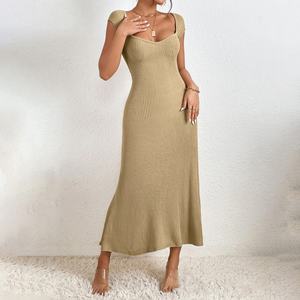 Vestido Bodycon de Punto Acanalado para Mujer, Estilo Casual, Largo Midi, Sin Mangas o Manga Corta, Venta al por Mayor, Estilo Sencillo, Estampado o Liso - Product Image 5