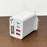 Cargador de Pared 5 en 1 para Reino Unido con Cable Tipo C Retráctil, Hub de Carga USB de 4 Puertos, Enchufe de Viaje Universal de Carga Rápida para Hogar y Oficina