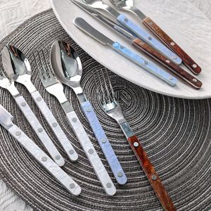 304 Stainless Steel Western Cutlery Set Acrylic Handle <b>Shell</b> Pattern Luxury Retro Steak Knife Fork Spoon Set - Product Image 2