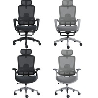 Chaise de bureau ergonomique contemporaine pour cadre, dossier haut en maille grise avec accoudoirs réglables, hauteur réglable et soutien lombaire