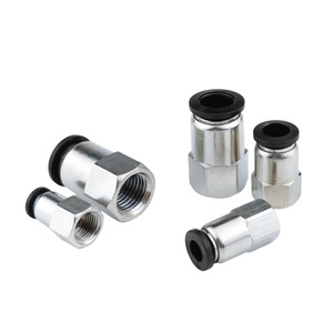 Raccord rapide pour tuyau pneumatique PCF6 01 8 02 10 03 12 04, filetage interne, traversant, en cuivre nickelé, plastique - Product Image 2