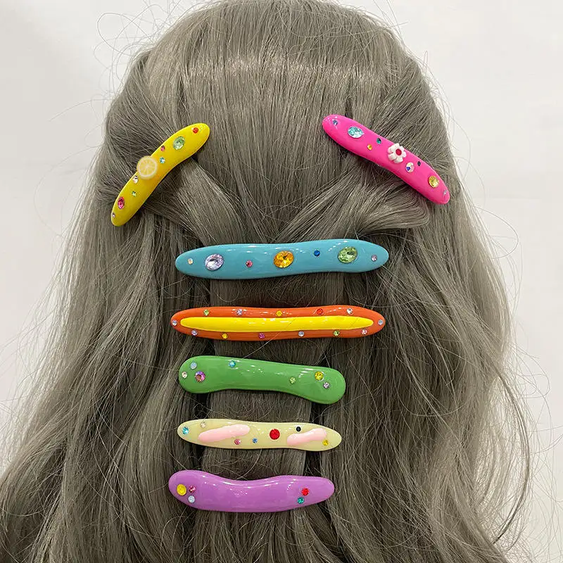 JIRIS New Arriving Candy Color Hairclip Resin Crystal Diamond Barrette Sweet Girls Fashion Hair Accessories Korean Style Hairgri