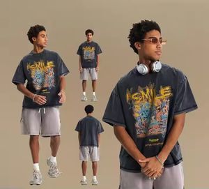 T-shirt graphique délavé Vintage personnalisé Hip Hop surdimensionné coton T-Shirt, Niche Streetwear, coupe ample, manches courtes, haut d'été - Product Image 1