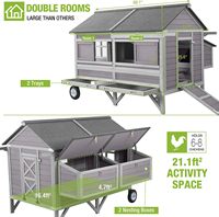 Poulailler en bois durable à motif solide pour 8 à 10 poules, poulailler super grand avec roues en bois, support en métal, maison pour animaux de compagnie en bois, toutes saisons