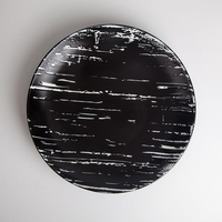 Vaisselle ronde en céramique noire réutilisable, assiette en porcelaine de marbre pour Restaurant et hôtel