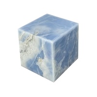 Table cube en onyx bleu de luxe fabriquée à la main 40cm Table d'appoint socle sculptural