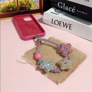 Cordon de <span class=keywords><strong>téléphone</strong></span> portable en tissu à carreaux et fleurs, élégant et simple, pour femmes, universel, durable, portable, anti-perte, avec dragonne de poignet - Product Image 2
