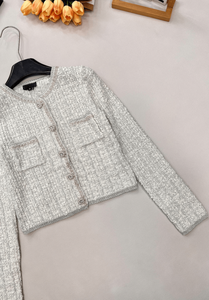 Cárdigan de punto estilo tweed elegante, suéter con botones y detalles de ribete, top suave y cálido de manga larga para mujer - Product Image 6