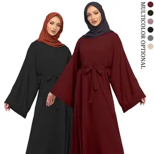 Grosir Gaun Panjang Kaftan Arab Maxi Tutred Dubai Tutred Gaun Muslim Abaya Sederhana Mode Pakaian Islami Ukuran Ekstra Besar