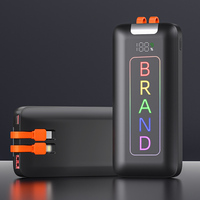 Batterie externe portable 10000 mAh haute capacité avec logo lumineux personnalisé, câbles intégrés, charge rapide PD 22,5 W