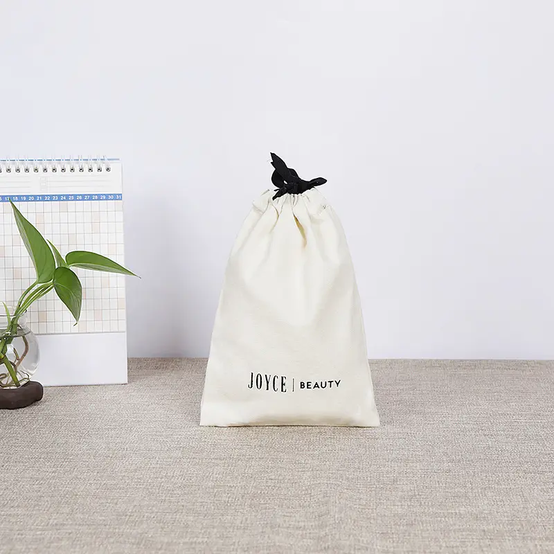 custom 8oz cotton canvas Drawstring canvas bag with black string pocket custom logo small cotton drawstring bags