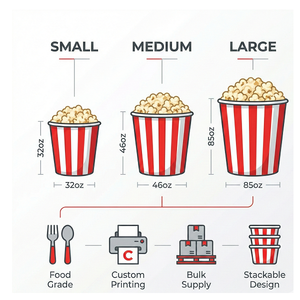 ถังป๊อปคอร์นคุณภาพพรีเมียมเคลือบ PE ทนทาน น้ำหนักเบา เหมาะสำหรับโรงภาพยนตร์ งานปาร์ตี้ และสถานบันเทิงต่างๆ - Product Image 5
