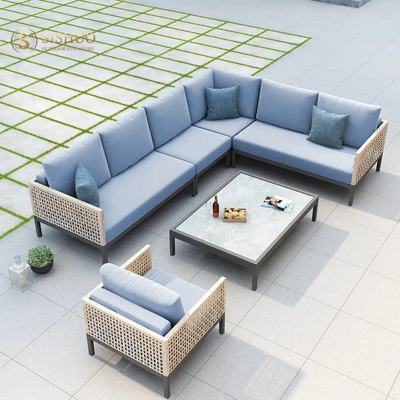 Moderno barato sala de estar jardín Patio Hotel seccional L forma sofá para terraza al aire libre