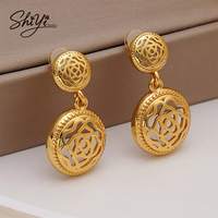 Pendientes Colgantes de Rosa, Chapados en Oro de 14K, Antideslustre, Flor Hueca, Estilo Vintage, Joyería Personalizada al por Mayor Shiyi