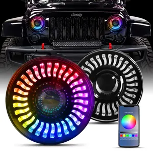 Lampu Depan Led Proyektor Bulat Mata Malaikat 7 Inci Lampu Depan Led Mobil Innova 7 Inci Lampu Depan Led DRL RGB Bulat untuk Lampu Depan Jeep Wrangler JL JK