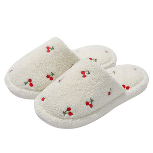 Phụ Nữ Thời Trang Mùa Đông Trong Nhà Phòng Ngủ Cho Dép Đi Trong Nhà Dễ Thương Anh Đào Thêu Bông Lông Ấm Sang Trọng Cao Su Đế Da Lộn In - Product Image 5