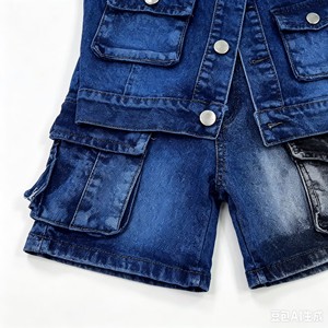 Ensemble en jean 3 pièces <span class=keywords><strong>pour</strong></span> enfants YQ365 à 10,85 $, veste sans manches décontractée + t-shirt blanc + short cargo <span class=keywords><strong>pour</strong></span> garçons, tenue <span class=keywords><strong>pour</strong></span> enfants - Product Image 2