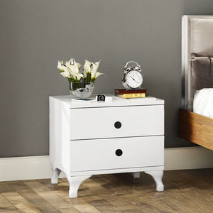 Mesita de Noche Moderna Blanca de 2 Cajones, Mesa Auxiliar de Madera Minimalista de Lujo para Dormitorio, Almacenamiento para Apartamento Inteligente, Ensamblada, AekaOnline - Product Image 3