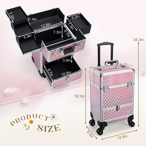 Rolling <b>Makeup</b> <b>Case</b> with Sliding Drawer & 4 Trays Professional Cosmetic Trolley on Wheels for Beauty Artists Hairdresser <b>Case</b> - Product Image 6