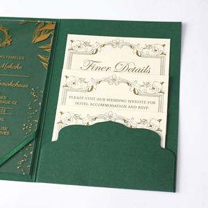 <span class=keywords><strong>Carte</strong></span> acrylique transparente avec pochette verte émeraude, Invitations créatives pliables, feuille <span class=keywords><strong>d</strong></span>'or avec <span class=keywords><strong>carte</strong></span> de <span class=keywords><strong>d</strong></span>étails de mariage - Product Image 4