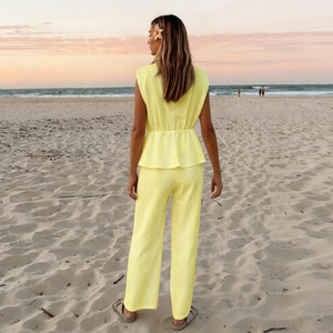 Fashion Ladies Two Piece <b>Set</b> Boutique <b>Sexy</b> Street Wear Sleeveless Stripped Lace-up Tops and Pant 2 Piece <b>Set</b> - Product Image 3