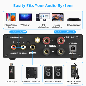 Amplificador de antena Fosi Audio 160W BL20C, amplificador de audio HiFi <span class=keywords><strong>2</strong></span>.1 <span class=keywords><strong>Mini</strong></span> Clase D con reproductor de USB para altavoces pasivos domésticos. - Product Image 3