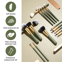 Kit kuas rias hijau mode 16 buah OEM kuas Label pribadi Set kuas rias Eyeshadow wajah kosmetik