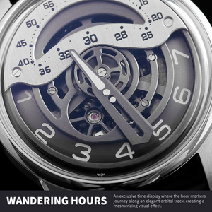 Montre mécanique automatique à <span class=keywords><strong>heure</strong></span> errante, squelette, affichage de l'<span class=keywords><strong>heure</strong></span> en forme de croissant de lune, design unique, montre de luxe, fabricant personnalisé - Product Image 3