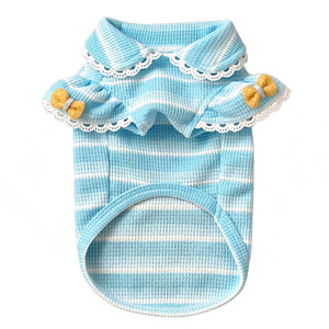 Weiwang Pet Dog <b>Cat</b> Vest Summer Lace Puff Sleeve Striped Cotton <b>Clothes</b> <b>For</b> Bichon Frise Teddy Pomeranian - Product Image 5