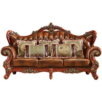 Nouveau canapé en cuir de style européen royal, combinaison de canapés en bois massif sculpté double face, ensemble de canapés de luxe pour salon, pour la maison