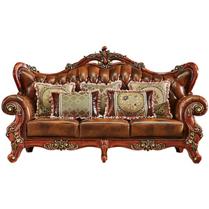 Mới Châu Âu Phong Cách Hoàng Gia Da Sofa Kết Hợp Rắn Gỗ Hai Mặt Khắc Phòng Khách Sang Trọng Ghế Sofa Set Cho Nhà - Product Image 4